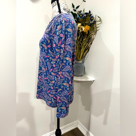 Blair Blue and Pink Paisley Print Long Sleeve Blouse size Small - Picture 5 of 9
